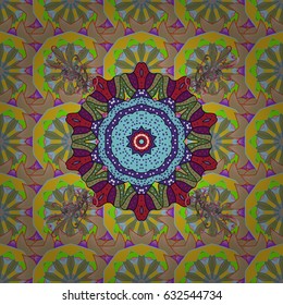 Template Colored mandala vector circle of zentangle hand drawn on red background.