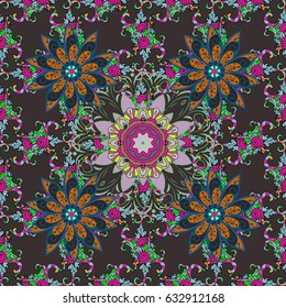 Template Colored mandala vector circle of zentangle hand drawn on blue background.