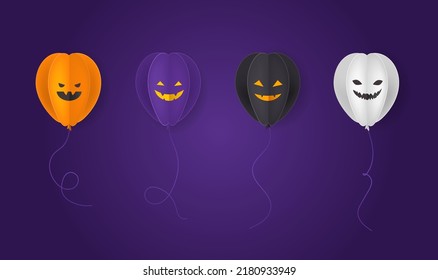 Template of colored paper balloons with halloween eyes pumpkin for flyer design background banners