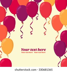 Template with colorful balloons. Retro vector illustration. Place for your text. Design for poster, invitation, card, banner, gift certificate 