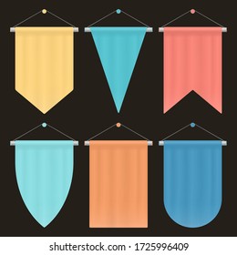 Template Colorful Blank Pennant. Set of Empty Hanging Banners. Posters and Flags Vector Mockup