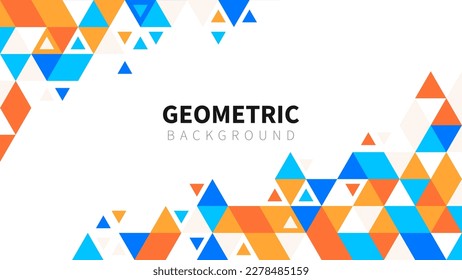 Template with a colorful blue, orange gradient triangular pattern on each corner position with a space. Modern white geometric background for business or corporate presentation. Vector illustration