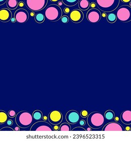 Template with colorful circles on a dark blue background. Vector illustration for invitation card, print, poster.