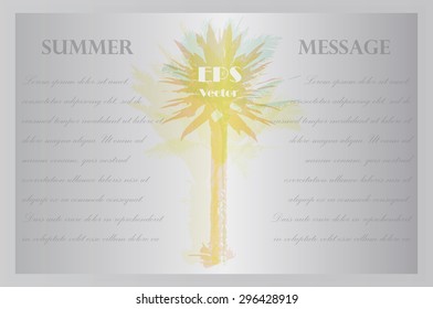 Template with colorful palm trees for invitations, banners and covers. Tropical imagery, abstract texture for design and print. Summer background.