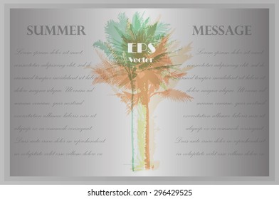 Template with colorful palm trees for invitations, banners and covers. Tropical imagery, abstract texture for design and print. Summer background.