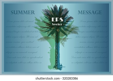 Template with colorful palm trees for invitations, banners and covers. Tropical imagery, abstract texture for design and print. Summer background.