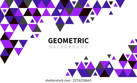 Template with a colorful purple gradient triangular pattern on each corner position with a space. Modern monochrome geometric background for business or corporate presentation. Vector illustration