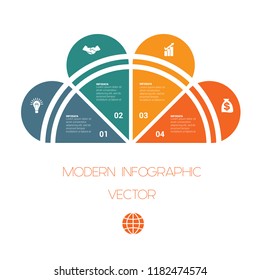 Template of colorful semicircle for infographics  with text areas on 4 four positions