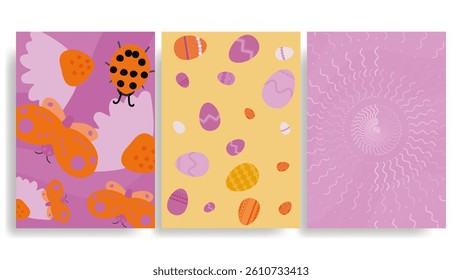 Template Colorful Vector Background Set with Bugs 