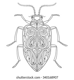 Template for coloring book. Vector decorative beetle.
