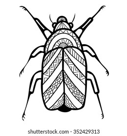 Template for coloring book. Vector decorative beetle,  coloring book for adult