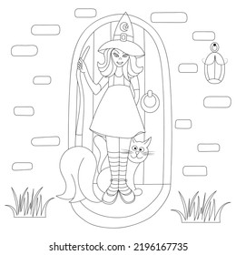 Template for coloring book.Children's illustration on the theme of Halloween
