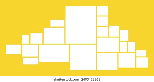 Cuadrícula de Plantilla para Fotos. Collage realista. Diseño de tablero de sentimiento o Imagen fotográfica.  Diseño sobre fondo amarillo.Ilustración vectorial