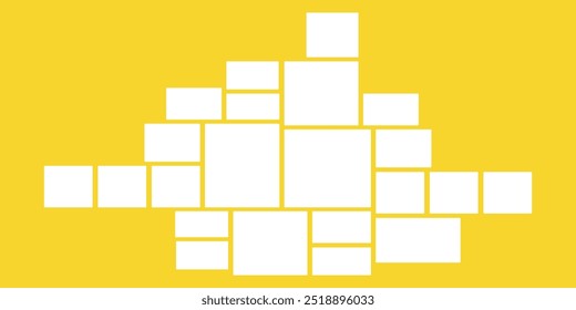 Cuadrícula de composición de Plantilla para Fotos. Collage realista. Tablero de sentimiento o diseño de Imagen de fotos.  Diseño en un fondo amarillo. Ilustración vectorial