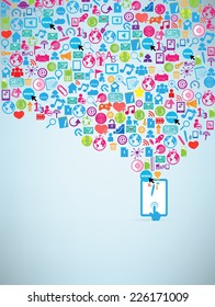 Template computer idea with social network icons background 