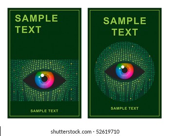 Template with concept illustration of human vision and digital technologies.