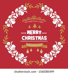 Template concept of very merry christmas, with bright white wreath frame. Vector