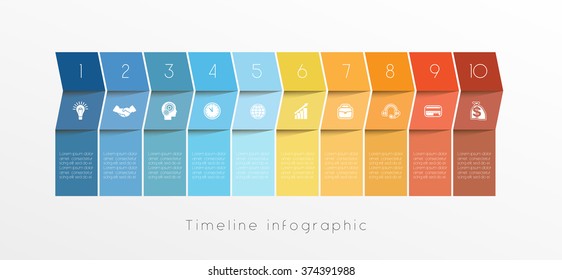  Template Conceptual Business Timeline Infographic design for ten position can be used for workflow, banner, diagram, web design, area chart