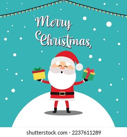 template for congratulations on christmas and new year in cartoon style. funny santa claus and items