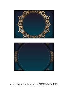 Template Congratulatory Brochure with gradient blue color with luxurious gold pattern for your design.