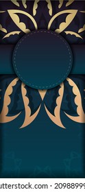 Template Congratulatory Brochure with gradient blue color with mandala gold ornament prepared for printing.