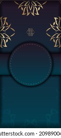 Template Congratulatory Brochure with gradient blue color with mandala gold pattern for your design.