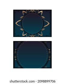Template Congratulatory Flyer with gradient blue color with mandala gold pattern prepared for printing.