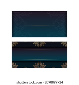 Plantilla de viajero de felicitación con un degradado de azul con adornos de oro indio por sus felicitaciones.