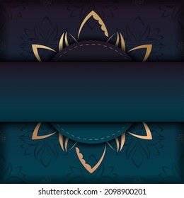 Template Congratulatory Flyer with gradient blue color with vintage gold pattern for your design.