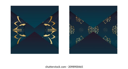Template Congratulatory Flyer with a gradient of blue color with luxurious gold ornaments for your congratulations.