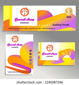 Template cookie shop logo, poster, banner, flyer. Concept image for eco cooking trend. Invitation card for sweet event, party