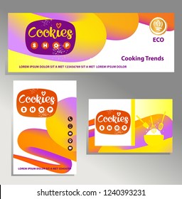 Template cookie shop logo, poster, banner, flyer. Concept image for eco cooking trend. Invitation card for sweet event, party. 