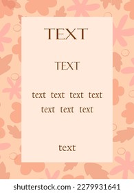 Template with copy space on light orange background with flowers. Vector illustration for label, packaging or invitation card.
