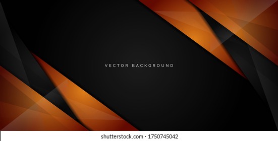 Template corporate banner of orange and black glossy stripes on black background. Vector illustration