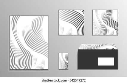 Template for corporate identity or web design, white and gray, black pattern with abstract wavy lines modern design