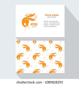 Template corporate style. Mock-up. Company logo design  with red fox logo element. Business cards.