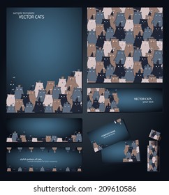 Template for corporate style. Trendy design for your company. Abstract cats. Dark blue and beige.