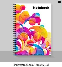 Template cover A4 notebook with bright  design: abstract background. Vector illustration.
