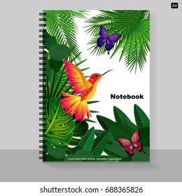 Cubierta de plantilla portátil A4 con un diseño floral brillante. Ilustración vectorial.