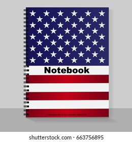 Template cover A4 notebook with individual design: the US flag. Vector illustration.