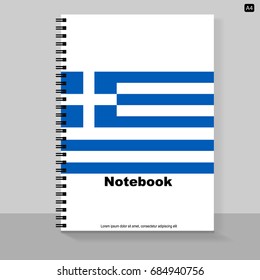 Template cover A4 notebook with individual design: the Greece flag. Vector illustration.