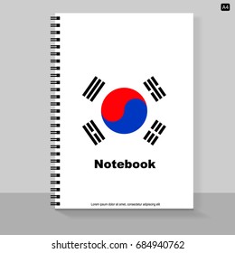 Portátil A4 de cubierta de plantilla con diseño individual: la bandera de Corea del Sur. Ilustración vectorial.