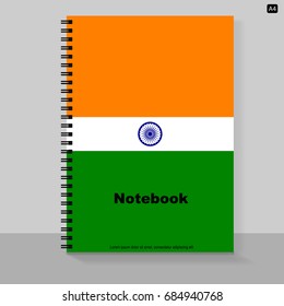 Portátil A4 de cubierta de plantilla con diseño individual: la bandera de la India. Ilustración vectorial.