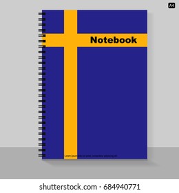 Template cover A4 notebook with individual design: the Sweden flag. Vector illustration.