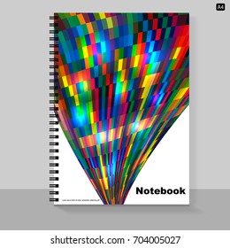 Vorlagenabdeckung A4-Notebook mit Splash-Quadrat-Design. Vektorgrafik.