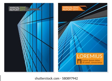 A template for the cover of the annual report, blue glass stretching into perspective