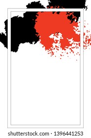Template for cover. Background for text with frame and spots of red and black paint
