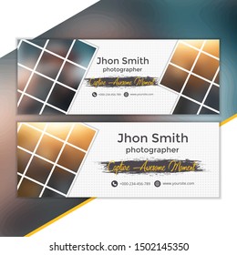 Template cover and banner social media for photography, template design with abstract shapes, white and black color design, template with blur background