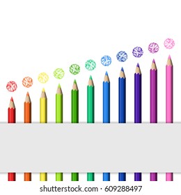 Template for Cover of Box of Colored Pencils. Slanting Line of Bright Realistic Colorful Pencils.