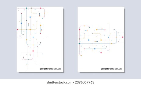 Template for cover brochure, layout, flyer, book, banner with digital technology concept of integrated circuit and network communication elements